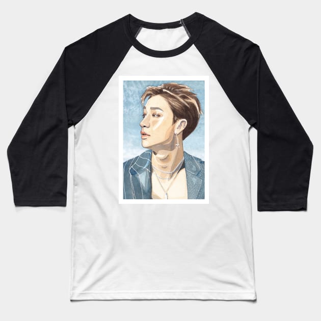 Stray Kids Chan Watercolour Portrait Baseball T-Shirt by NiamhYoungArt